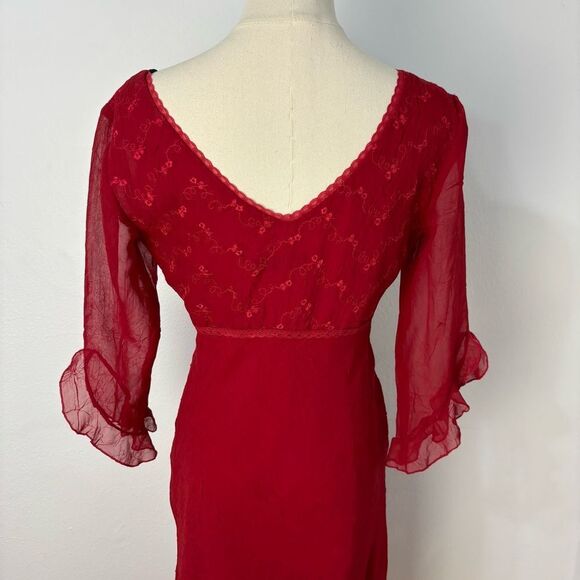 Vtg Rampage Y2K Red Babydoll Midi Dress Sz 4 Fairy Sheer Asymmetrical Whimsi - Picture 10 of 13